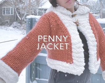 PENNY JACKET Chunky Sherpa 70s style Easy Knitting Pattern