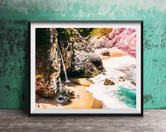 Big Sur Waterfall Landscape Photography Print - Unframed Wall Art Print - Decorative Wall Art - Pacific Coast Highway Coastline, Cliffs