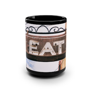 EAT - 15oz Black Ceramic Coffee Mug featuring original photography by KevinKlimaPhoto.com
