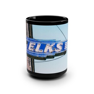 ELKS - 15oz Black Ceramic Coffee Mug featuring original photography by KevinKlimaPhoto.com