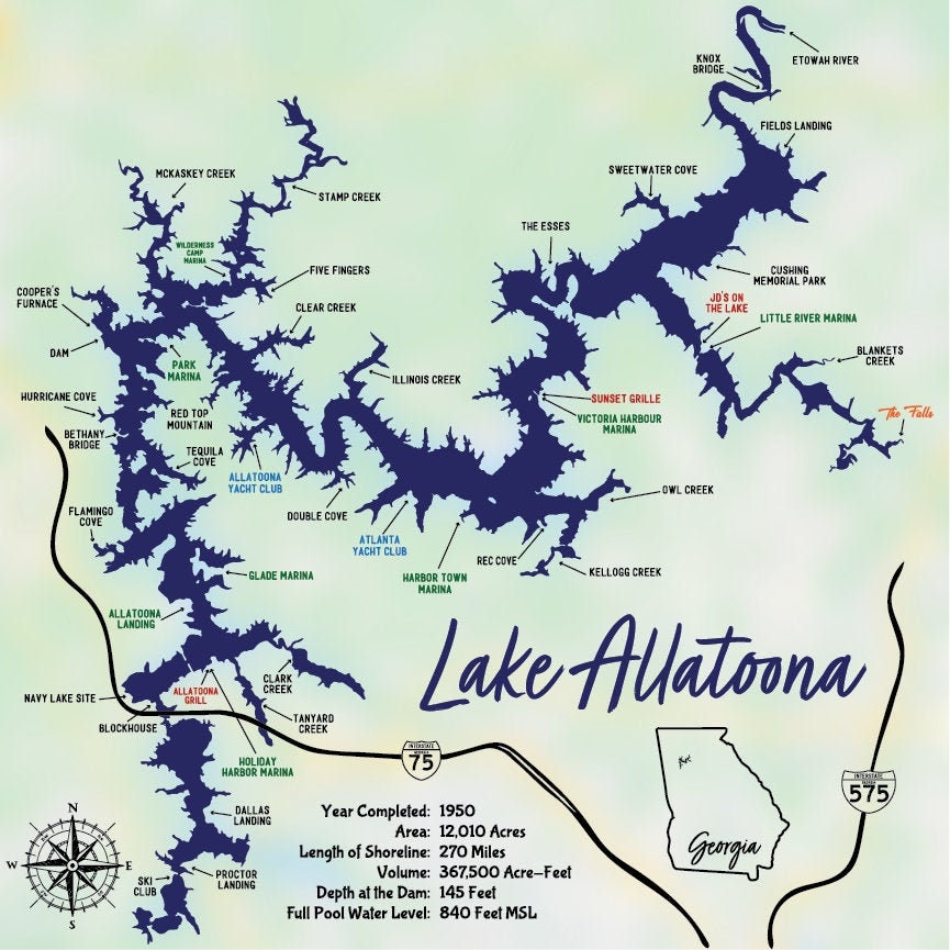 Lake Allatoona DIGITAL MAP FILES Printable Etsy UK