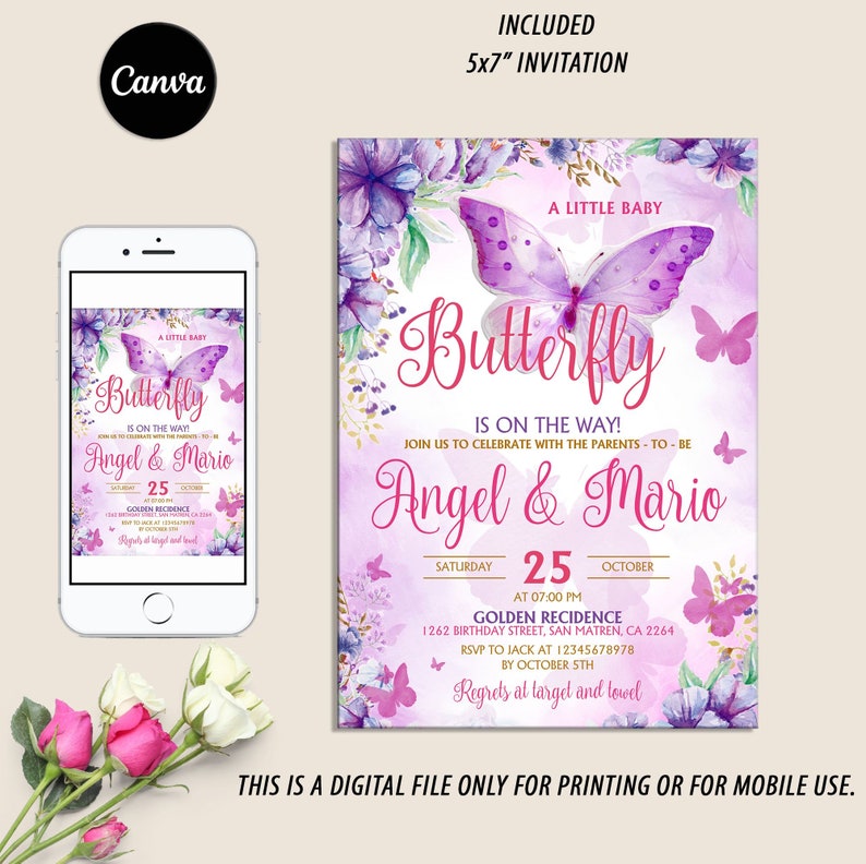 Butterfly Baby Shower Invitation, Purple Butterfly Baby Shower, Girl