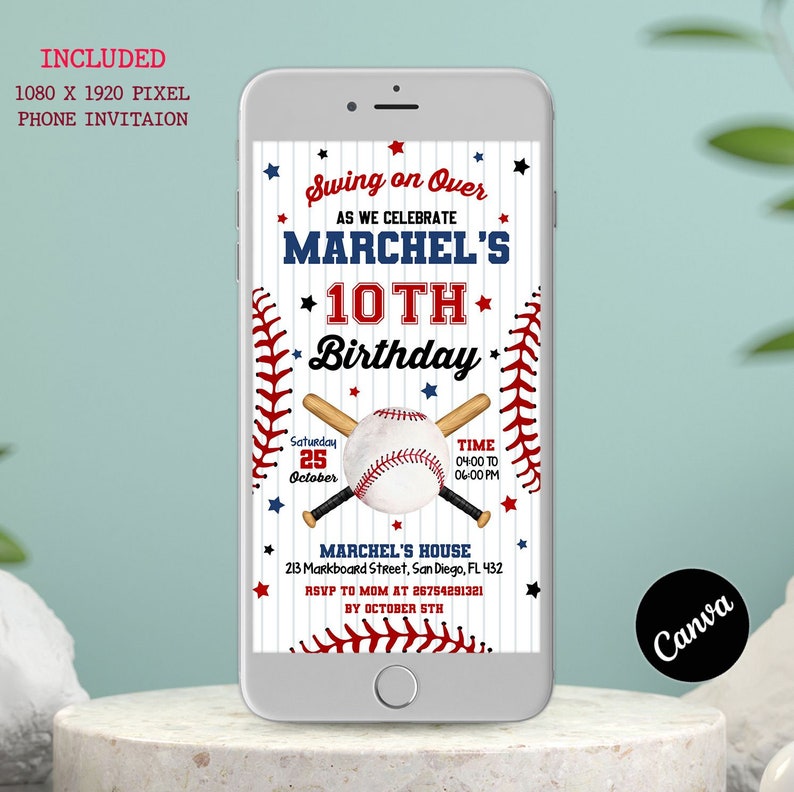 Editable Baseball Phone Invitation, Baseball Birthday Party Invitation