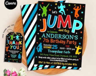 Jump Invitation, Jump Birthday Party Invite, Trampoline Party, Bounce House Party, Jump Party, Let's Jump, Editable in Canva