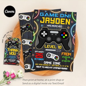 Invitation d’anniversaire de jeu vidéo, Gamer Party Invitation, Gaming, Game Party, Téléchargement instantané, Modifiable dans Canva