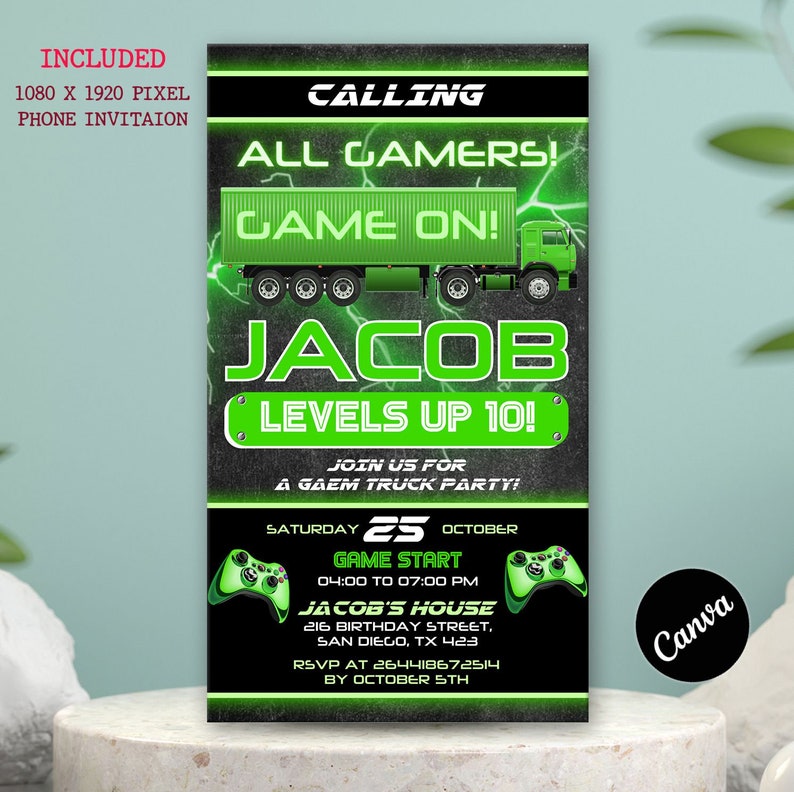 Game Truck Electronic Invitation Template, Game Truck Birthday Party