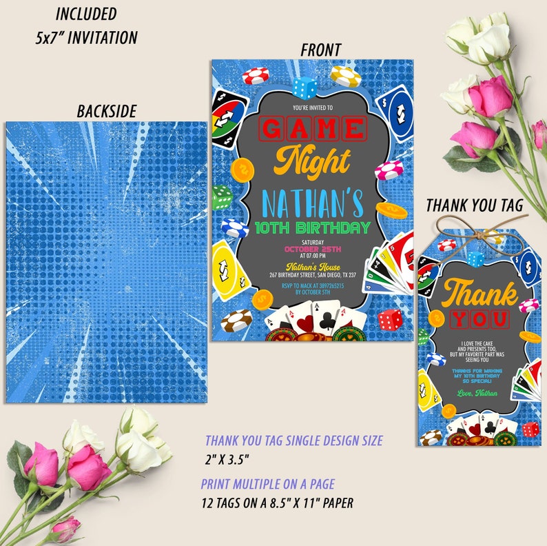 Game Night Birthday Invitation, Game Party Invitations, Game Night