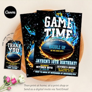 Faire-part d'anniversaire fête de football, invitation à une fête de sport, match de football, faire-part d'anniversaire sur le thème du football, modèle de toile modifiable