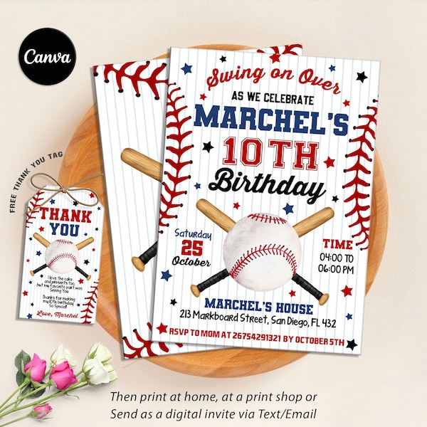 Bearbeitbare Baseball-Geburtstagseinladung, Baseball-Einladungen, Sofort-Download-Baseball-Einladungen, digitale Datei