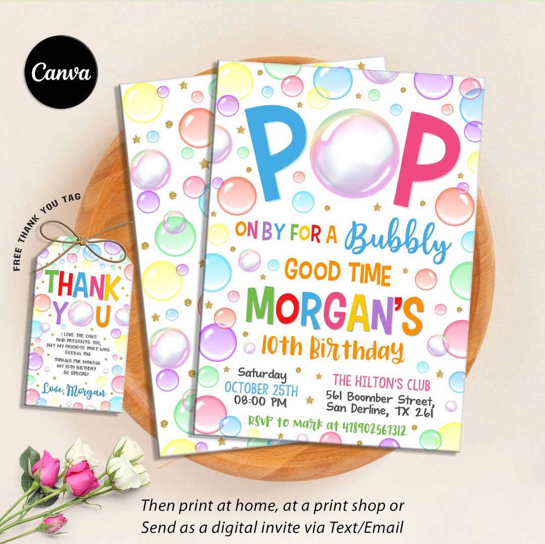Editable Bubble Invitation, Bubble Birthday Invitation, Bubble Party ...