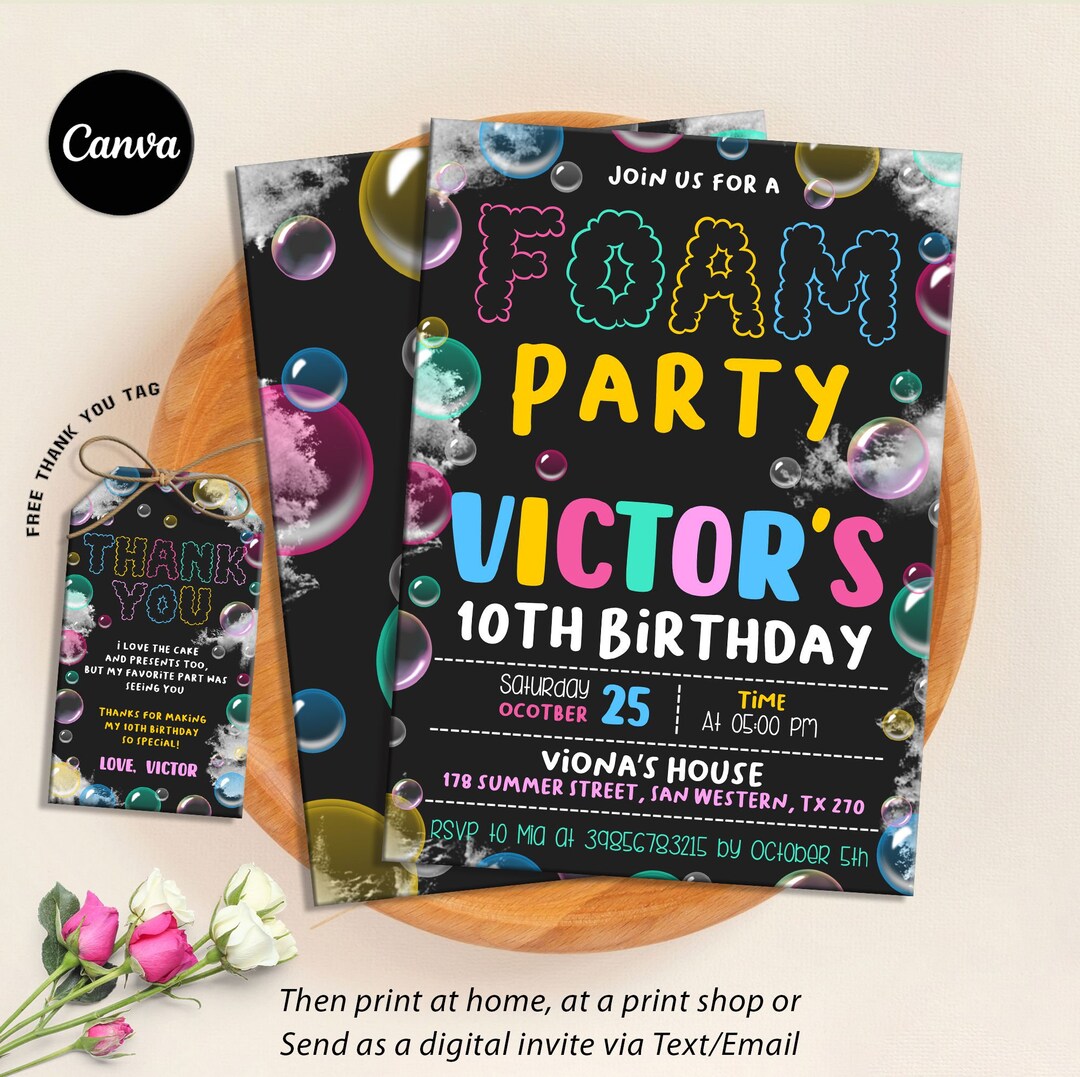 Editable Foam Invittaion, Foam Birthday Party Invitation, Bubble Foam