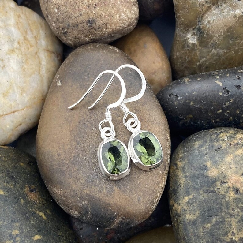 Moldavite Dangle Earrings Moldavite Earrings 23 Genuine Czech Astronomy Gift Genuine Moldavite Earrings Silver Earrings Real Moldavite