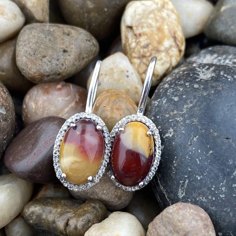 Earrings Jasper Natural Mookaite Earrings Dangle Earrings jewelry Unique Sterling Silver Mookaite Earrings 3 Gemstone Jewelry