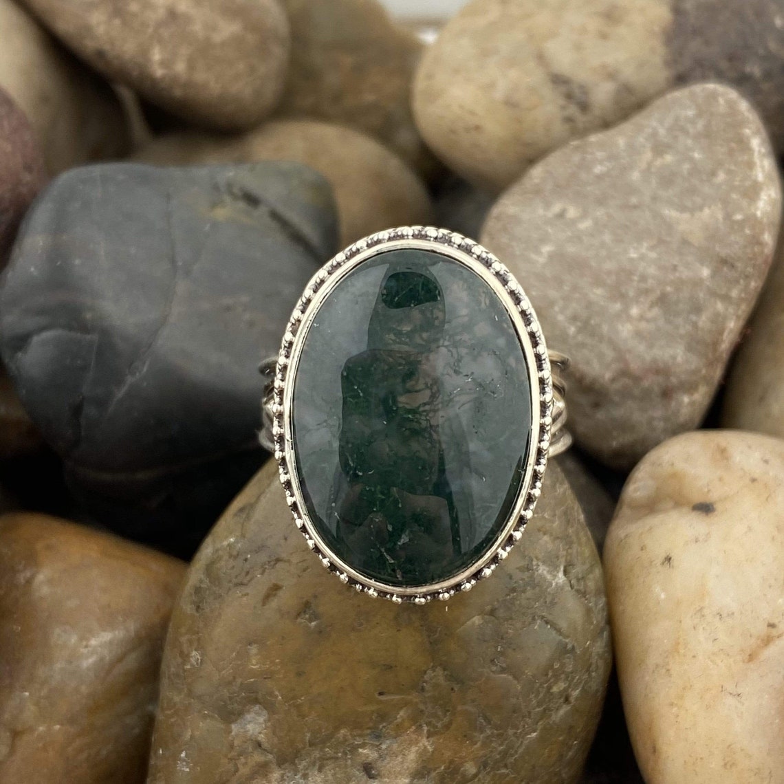 Moss Agate Ring 11 Moss Engagement Ring Natural Moss Agate | Etsy