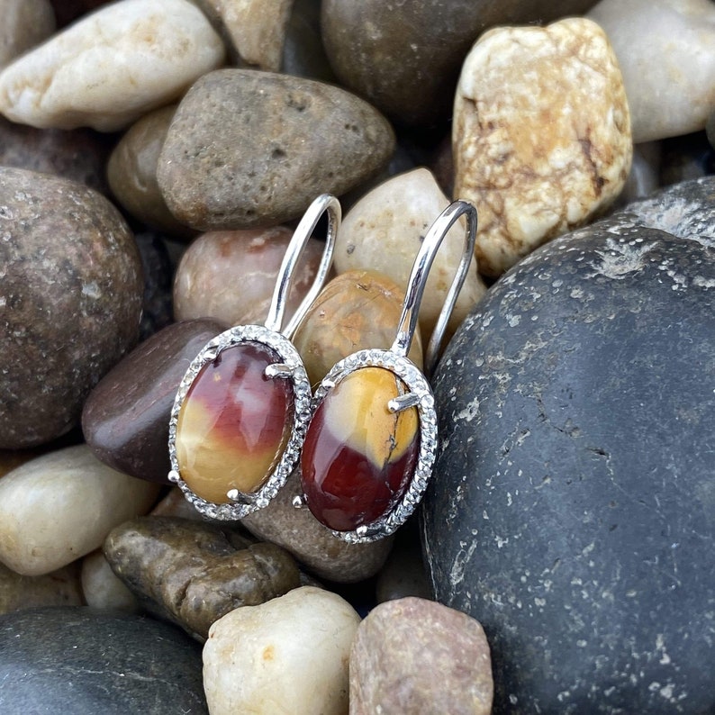 Earrings Jasper Natural Mookaite Earrings Dangle Earrings jewelry Unique Sterling Silver Mookaite Earrings 3 Gemstone Jewelry