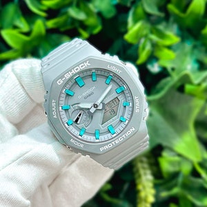 G Shock CasiOak "Cloudy Sky" - Grey/Blue Hand Painted Genuine Casio GA2100  - Optional Sapphire Crystal
