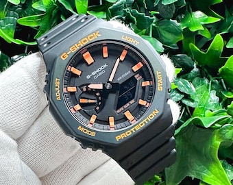 G Shock CasiOak "Halloween" - Zwart/oranje Handgeschilderde originele Casio GA2100 - Optioneel saffierkristal