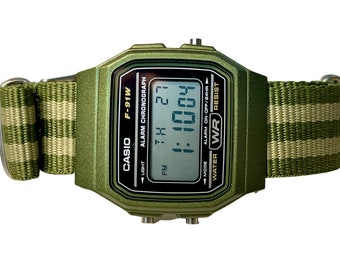 Custom Green Casio Watch on Green/Light-green Strap