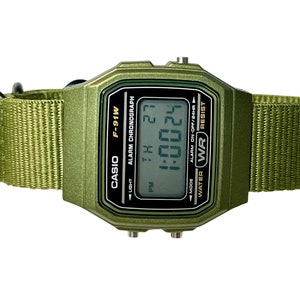 Custom Green Casio Watch on Green Strap w/ black hardware