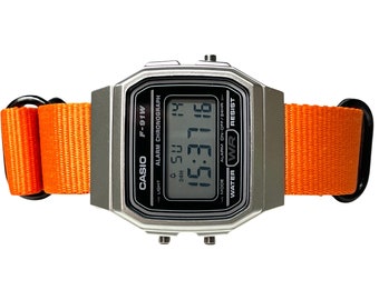 Custom Silver and black Casio Watch on Orange Strap