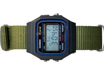 Custom Black Casio Watch on Green Strap w/ silver hardware