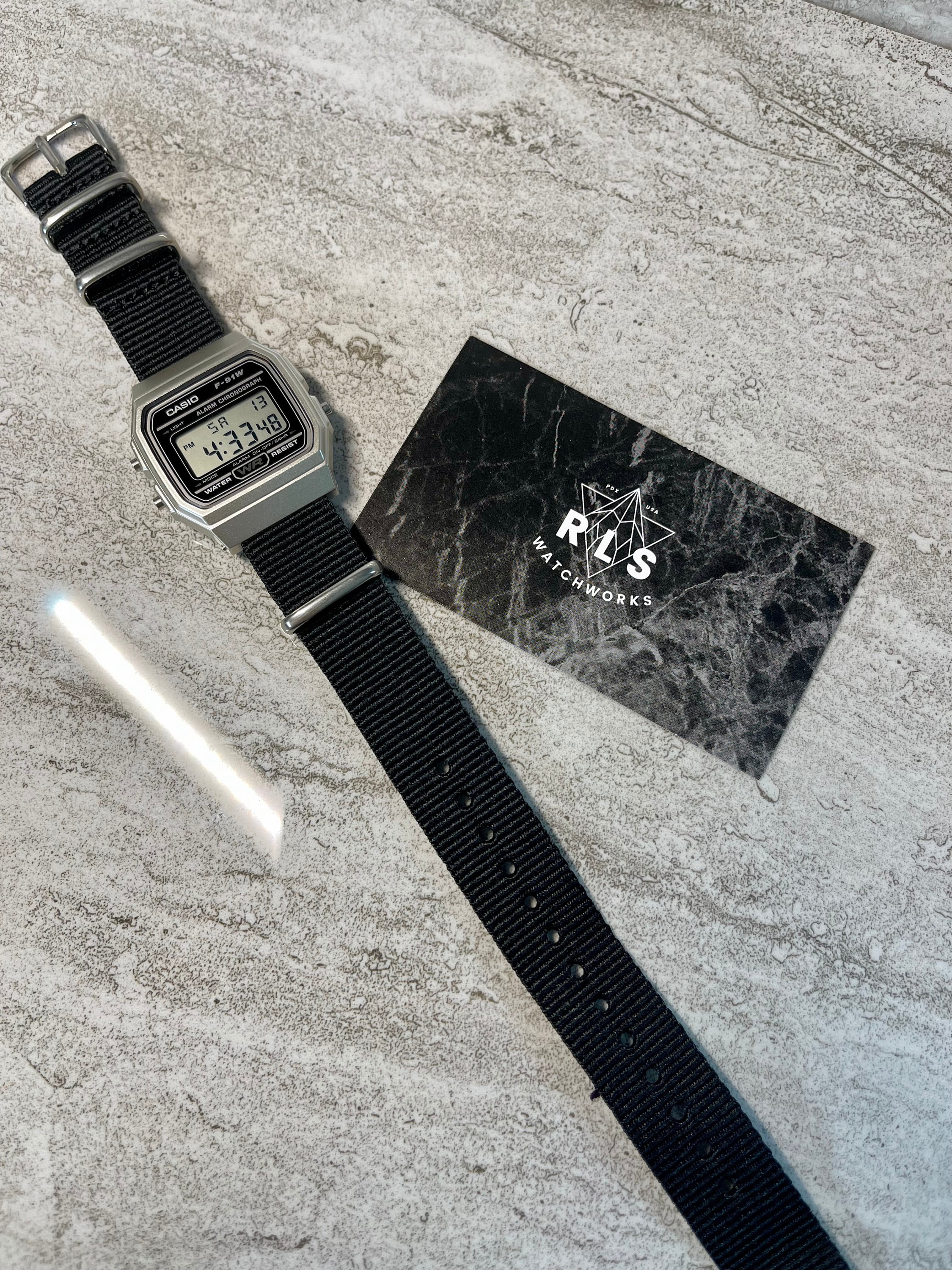 Custom Silver and Black Casio Watch on Black Strap W/ Silver