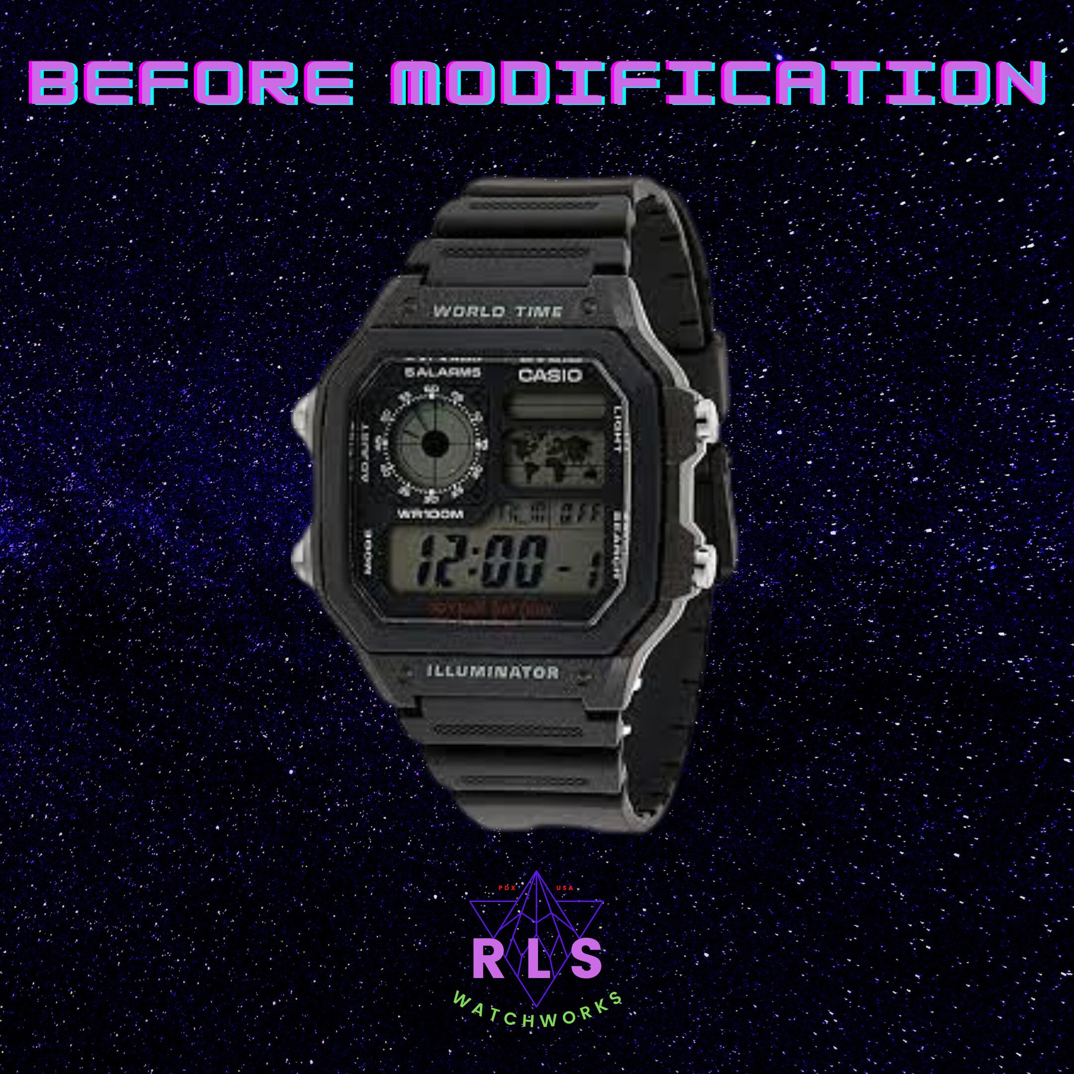 Custom Black Casio World Time Watch With Color Screen Mod (pick