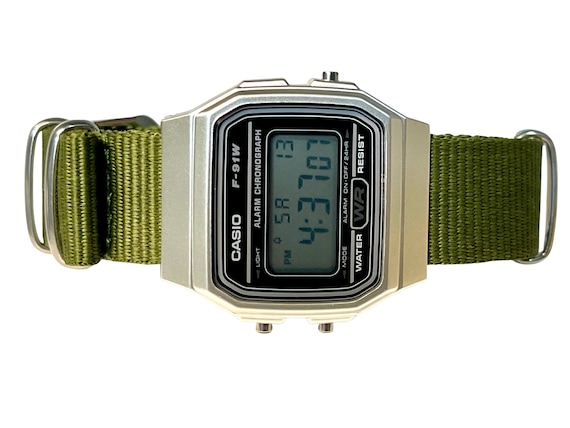 Custom Silver and Black Casio Watch on Green Strap Etsy Canada