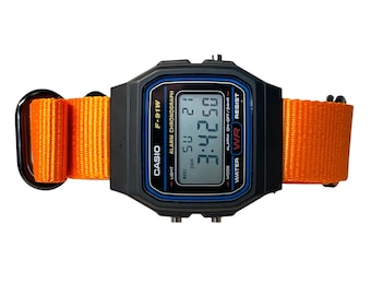 Custom Black Casio Watch on Orange Strap w/ black hardware