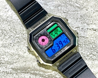 Benutzerdefinierte Silber Casio Welt Zeit Uhr mit Color Screen Mod (Wählen  Sie Ihre Farben)