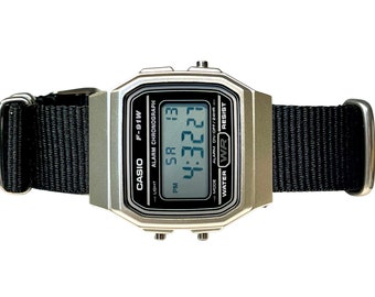 Custom Silver and black Casio Watch on Black Strap w/ silver hardware