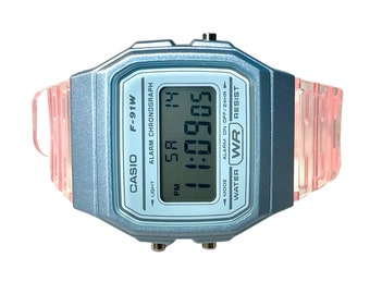Custom Light Blue Casio Watch on Pink strap