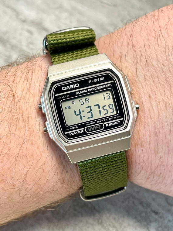 Custom Silver and Casio Watch on Green Strap - Etsy