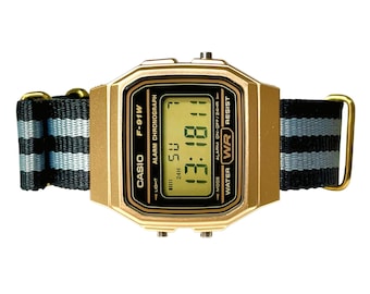 Custom Gold Casio Watch on Black/Grey Strap