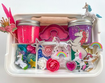 Unicorn play dough kit, Unicorn Playdough kit, Unicorn birthday gift, Unicorn sensory kit, Unicorn Playdough box, sensory box