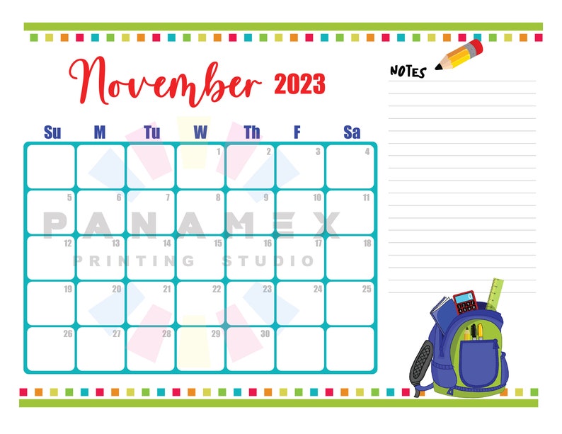 School Year Calendar Printable, Horizontal Version, PDF & Jpeg Digital ...