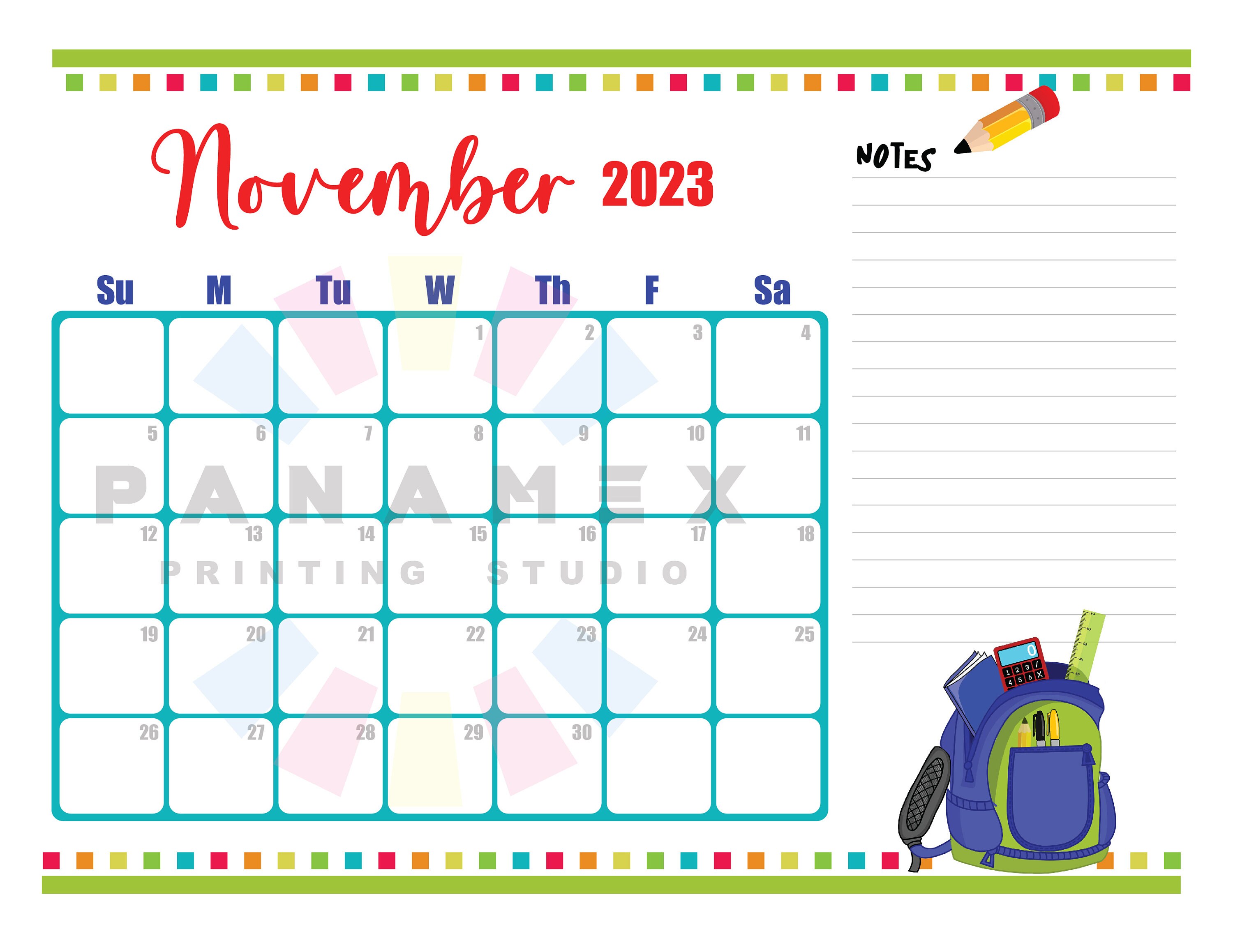 School Year Calendar Printable, Horizontal Version, PDF &amp; Jpeg Digital ...