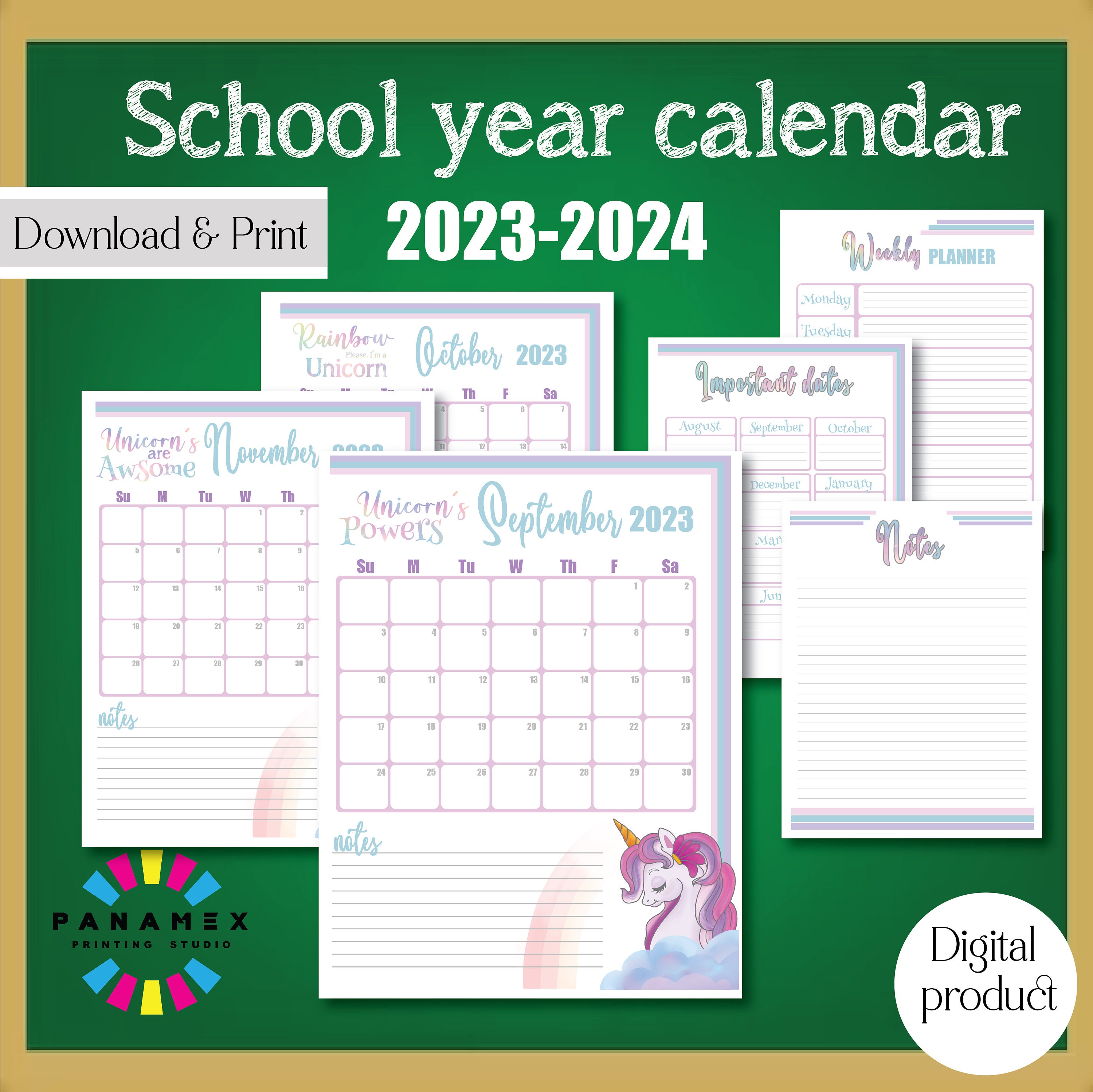 School Year Calendar Printable, PDF & Jpeg Digital Download 300DPI ...