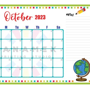School Year Calendar Printable, Horizontal Version, PDF & Jpeg Digital Download, Monthly ...