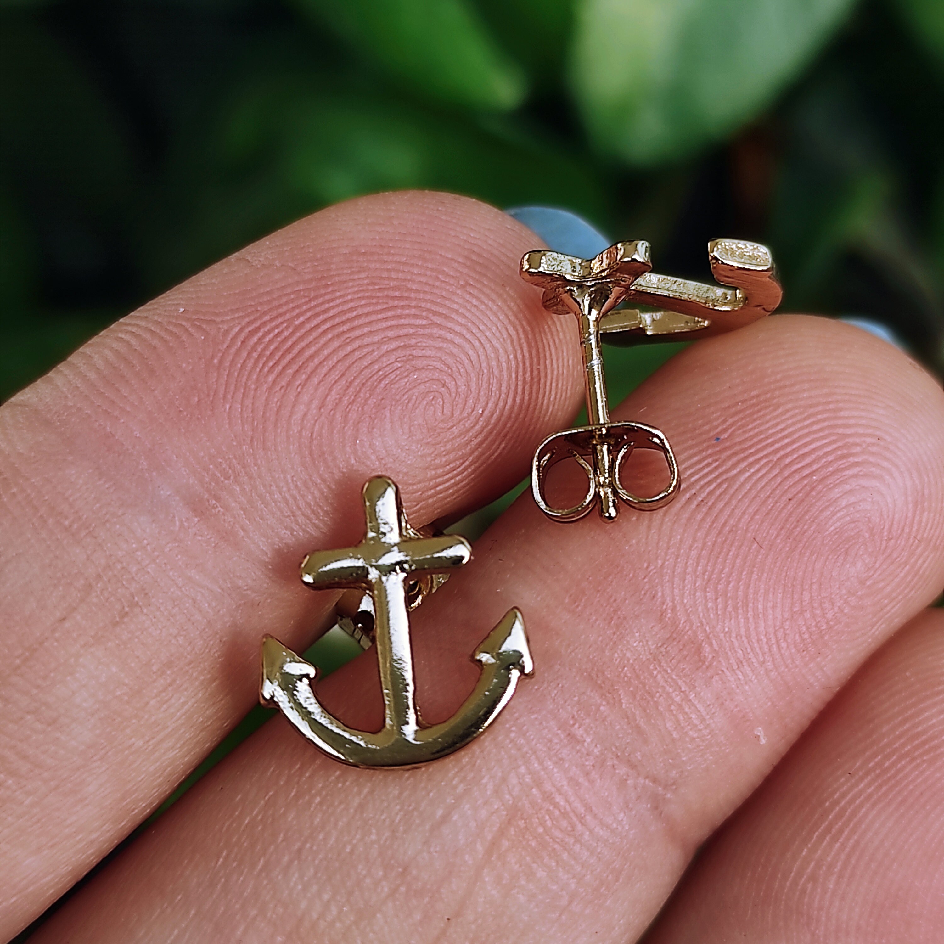 Gold Plated Anchor Stud Earrings Minimalist earrings Etsy
