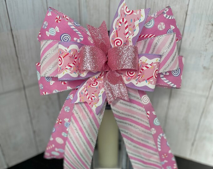 Pink Christmas Lantern Bow, Pink Candy Ribbon Bow, Candy Christmas Home