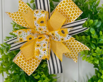 Yellow spring wreath bow, Yellow flower ribbon bow,  Yellow Spring home decor, Yellow bow for wreath, Spring basket bow, Spring lantern bow