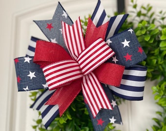 Fourth of July wreath bow, Patriotic bow, red white and blue lantern bow, Stars and Stripes wreath bow, July fourth home decor