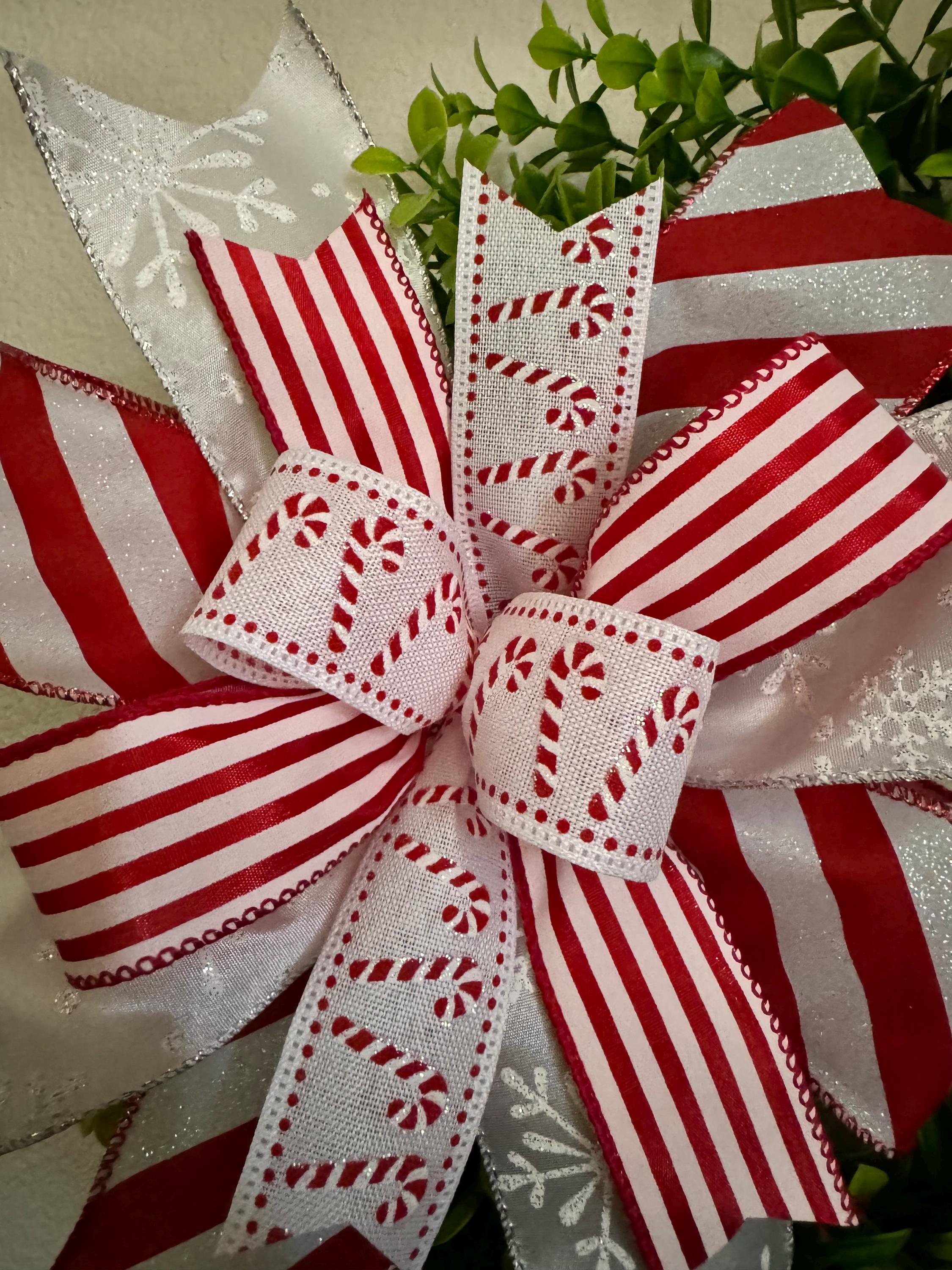 Candy Cane Christmas Wreath Bow, Red and White Christmas Bow ...
