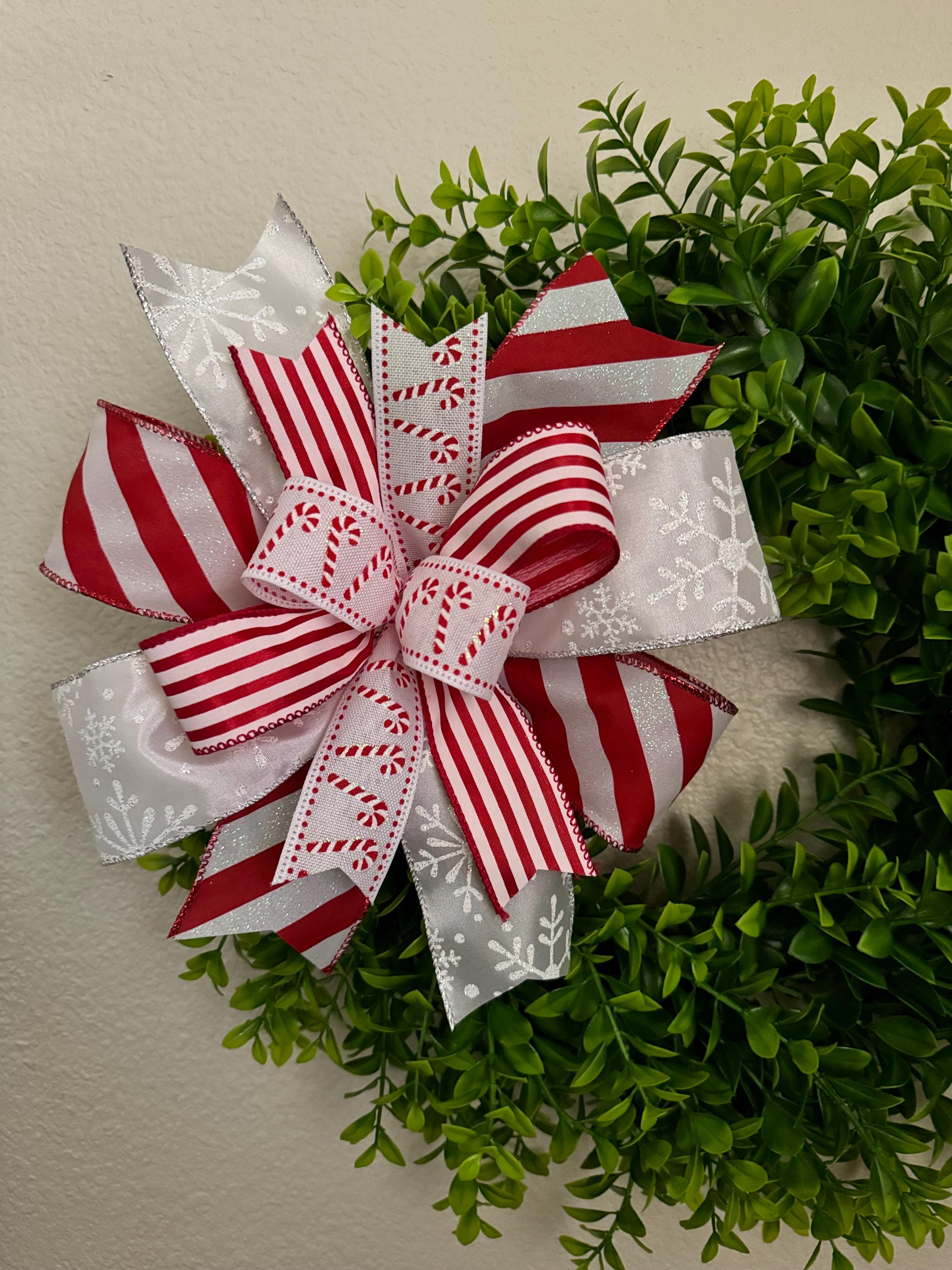 Candy Cane Christmas Wreath Bow, Red and White Christmas Bow ...