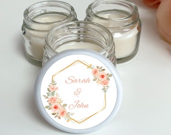 Mini thank you candle - Personalized Gift For Guest - Customized gift - Watercolor flower - Wedding Favours - Peach colored - Birthday