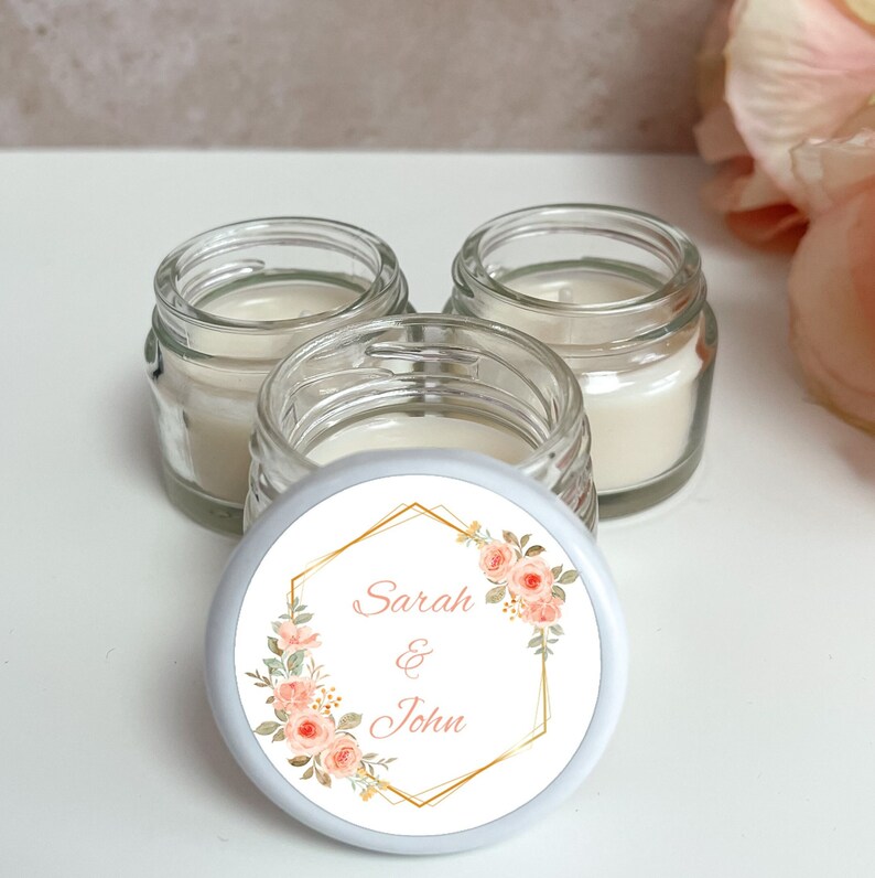 60 Mini thank you candle - Personalized Gift For Guest - Customized gift - Watercolor flower - Wedding Favours - Peach colored shops - Birthday