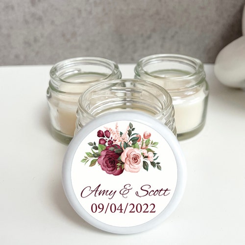 60 Mini thank you candle - Personalized Gift For Guest - Customized gift - Watercolor flower - Wedding Favours - Peach colored shops - Birthday