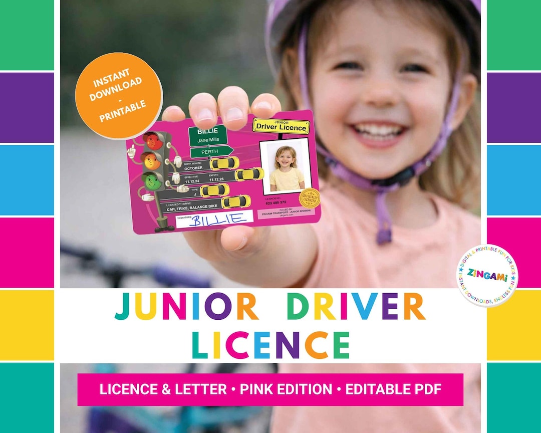 Pink Junior Driver License Printable | Kids Pretend Play Activity ...
