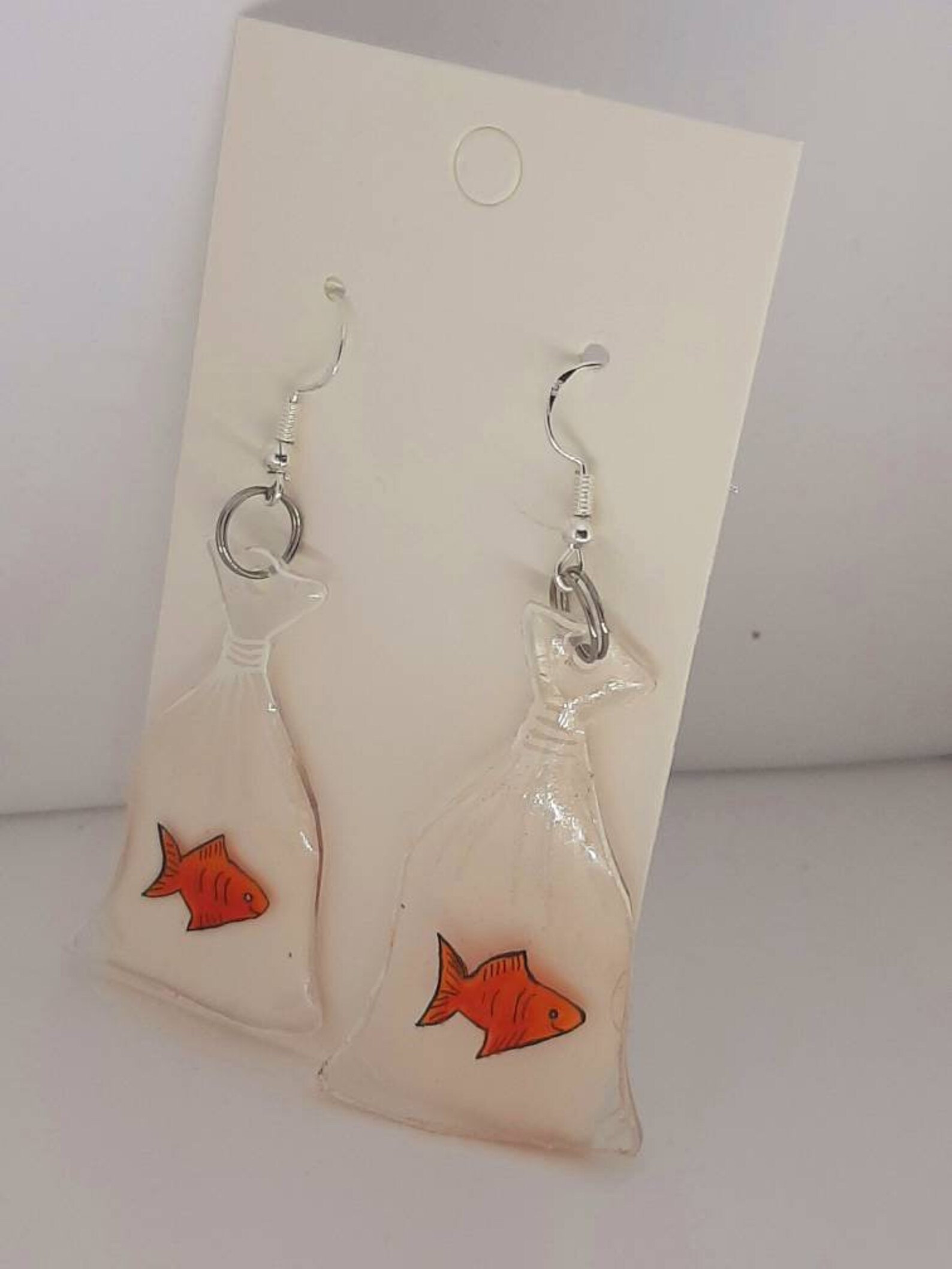 Goldfish in bag Dangle Earrings. Quirky fun Earrings. Silver Etsy